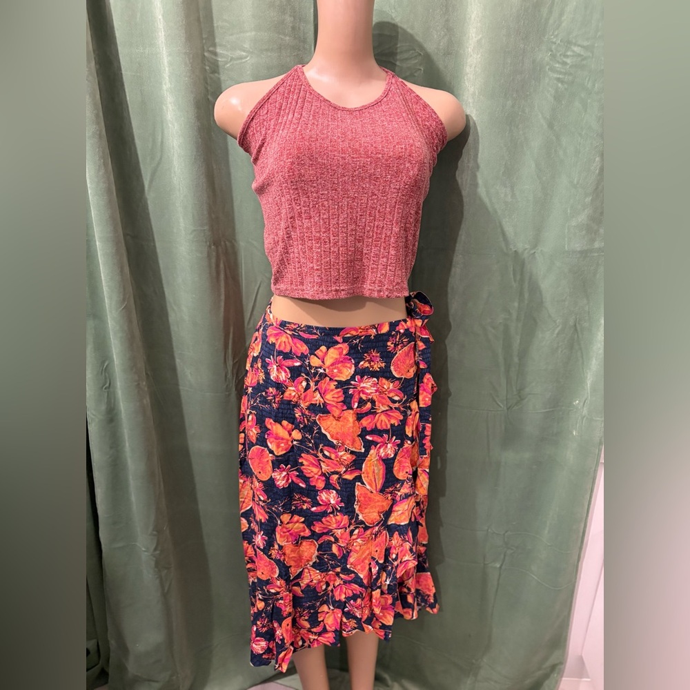 DG2 Floral Midi Skirt - Navy and Orange